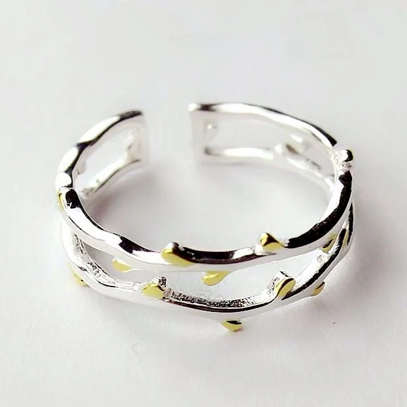 

Creative Leaf Sprouting Ring Opening Adjustable Women Double Tree Branch Fresh Cute Sweet Art Jewelry Female Vintage Accessories