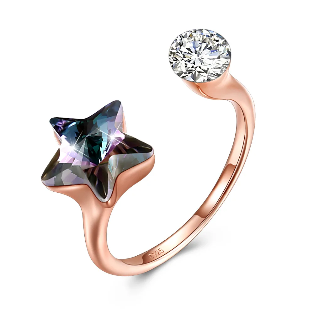 

Fashion Color Star Shape Zircon Ring Trend Women's Opening Ring Creative Design Inlaid Rhinestone Ring Popular Hand Jewelry Gift
