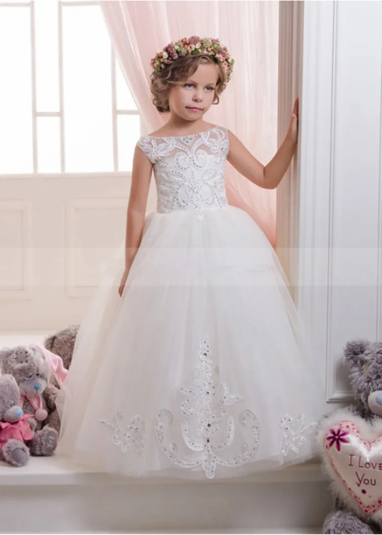 

Lovely Ivory Lace Flower Girls Dresses Ball Gowns Kids First Communion Dress Princess Wedding Pageant Gowns