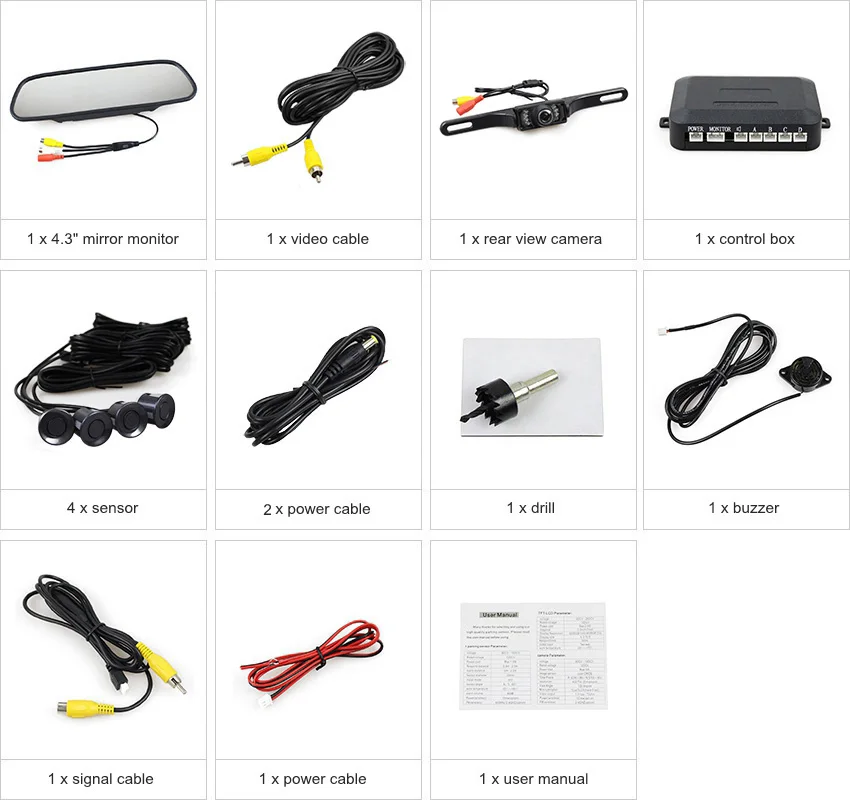 DIYKIT 4,3 дюймов зеркало заднего вида монитор комплект+ Видео парковочный радар+ IR HD Автомобильная камера Система помощи при парковке