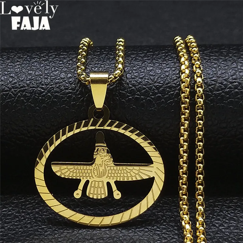 

2022 Stainless Steel Mazda Religion Women/Men Oval Zoroastrianism Iranian Cuture Persian Empire Chain Necklaces Jewelry N4521S05