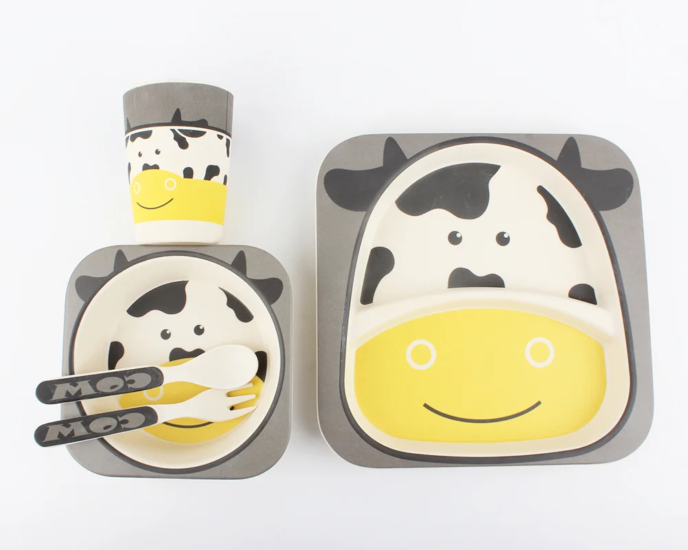Набор посуды из бамбукового волокна 5 штук милой молочной коровьей детской