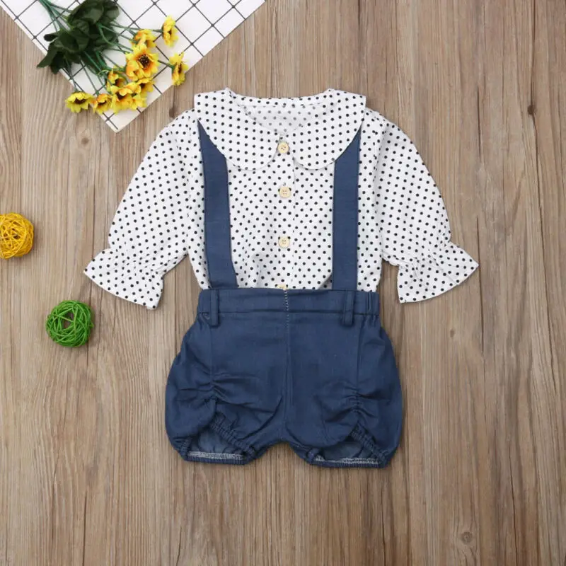 Осенняя одежда для маленьких девочек рубашка с длинным рукавом в горошек +