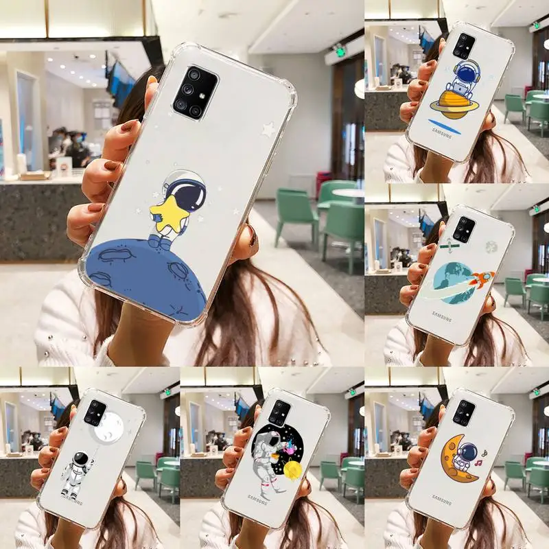 

Cute Cartoon Astronaut Phone Case Transparent For Samsung S A M J 21 20 50 30 60 5 7 51 71 90 11 10 J710 e p PLUS Prime 5G