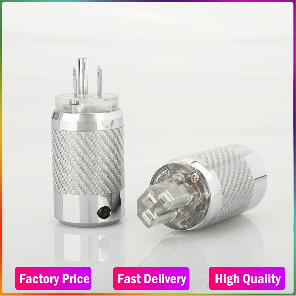 

Pair Carbon Fiber Rhodium Plated DIY AC Power Electrical Male female connector IEC EU US Plug
