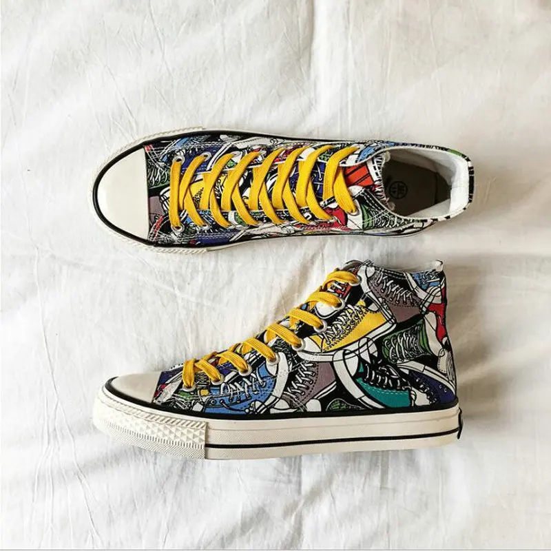 Брендовые мужские граффити повседневные холщовые кроссовки весенние дышащие