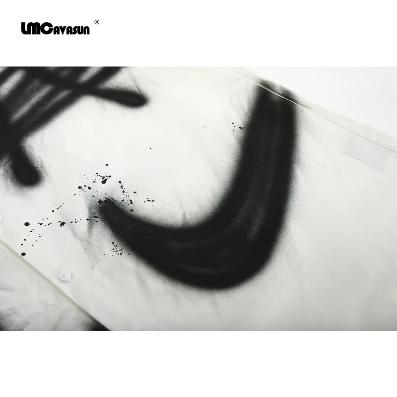 

LMCAVASUN Graffiti Letter Long-Sleeved Shirt Men's Hiphop Street Individualized and Popular Shirt mens dress shirts 128