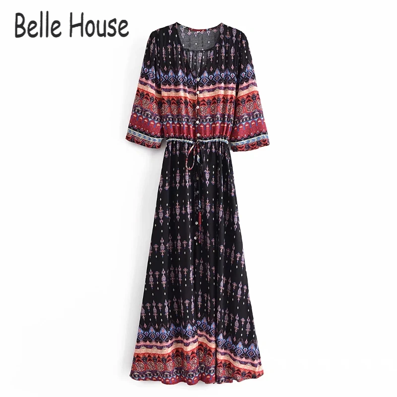 

New Boho Floral Print Maxi Long Beach Spring Summer Sweet 2021 Bohemian Sexy Woman Fashion Ladies Dress Sundress Robe Femme
