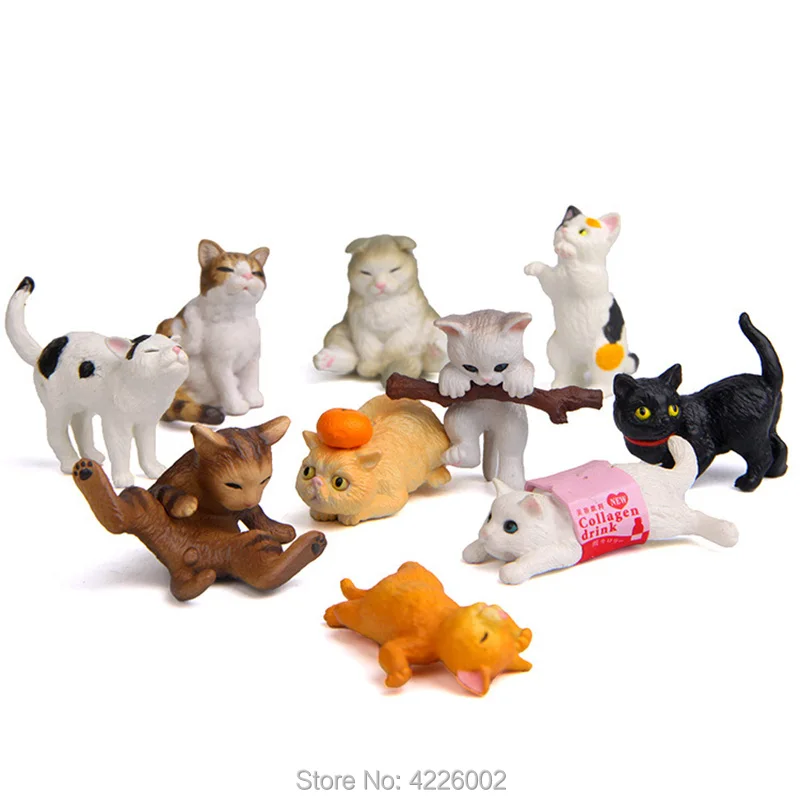 Funny Cat Figurines Set Cute Kitten Animal Miniature Model Collectible Dolls Playset Little Pet Anime Figures Kids Toys 10pcs | Игрушки и