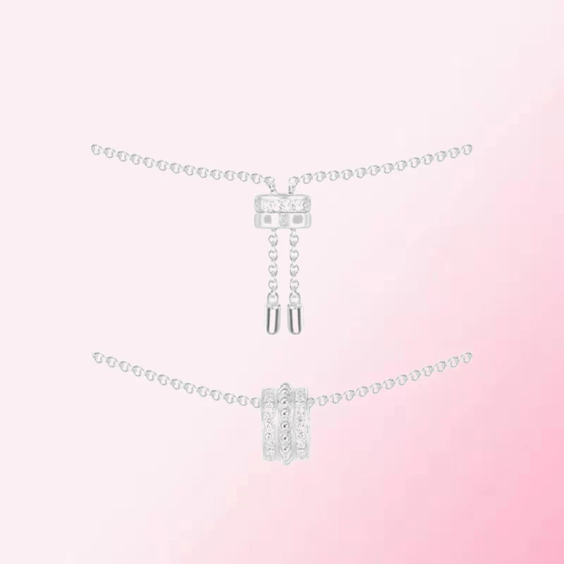 

1:1 Make 925 Sterling Silver Customized Double Ring Pearl Exquisite Fashion Necklace