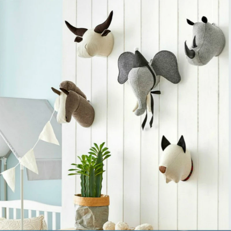 

INS Animal Head Wall Hanging Decoration Zebra Elephant Giraffe Deer Unicorn Animal Head Child Nursery Plush Toys Kids Room Decor