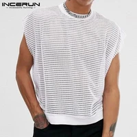 men tank tops 2021 mesh see through o neck breathable sleeveless vests summer streetwear sexy casual men clothing s 5xl incerun