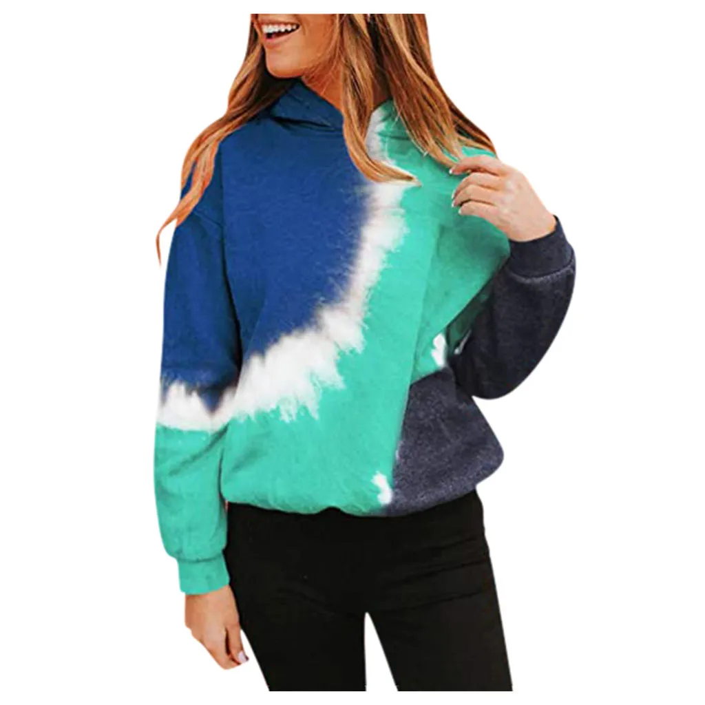 Худи Women Plus Size Tie-dye Printed Gradient Pullover Long Sleeve Sweatshirt Top Толстовка Hoodie Для Женщин Sweetshirts