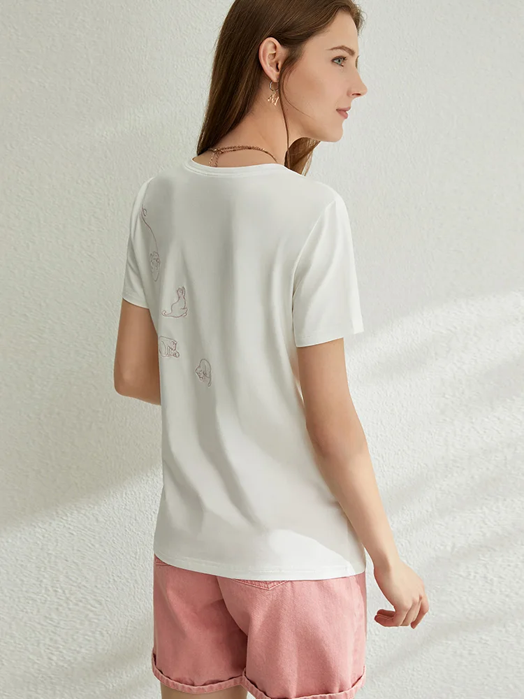 AMII минимализм весна-лето повседневная женская футболка с вышивкой хлопковая