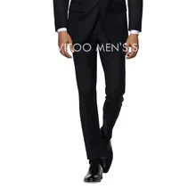 Pantalones ajustados de Color negro para hombre, traje Formal para boda, primavera y verano, un par (1)