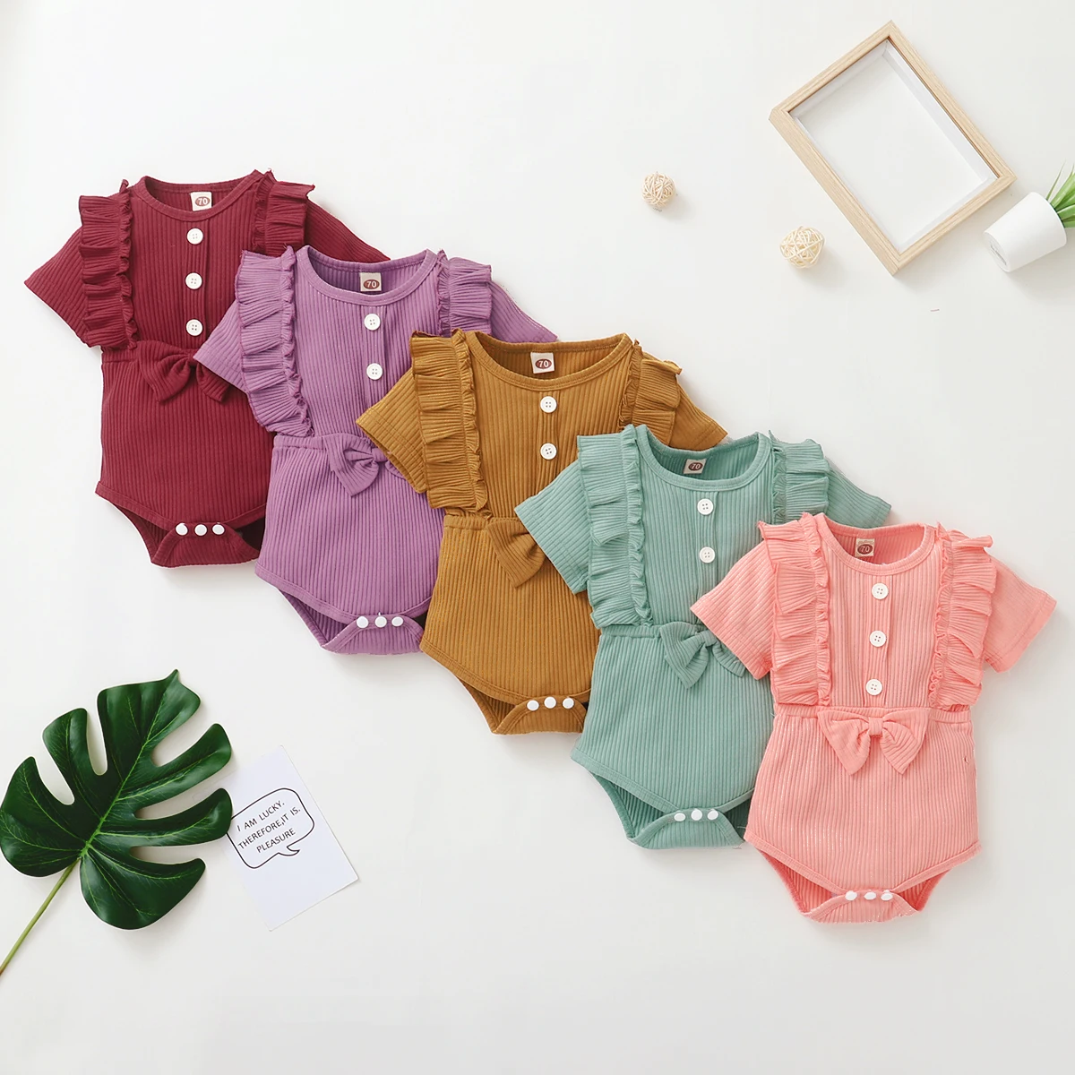 

ing leader baby romper 2021pure cotton summer newborn striped bow romper romper