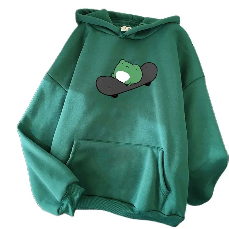 

Winter Skateboard Frog Oversized Sweatshirt Men Women's Hoodies Anime Cosplay Harajuku Warm Pullover Drawstring Streetwear