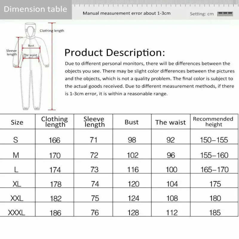 

Reusable Protective Overalls Suit Splashproof Protective Anti-Static Isolation Clothing Suit Unisex VDX99
