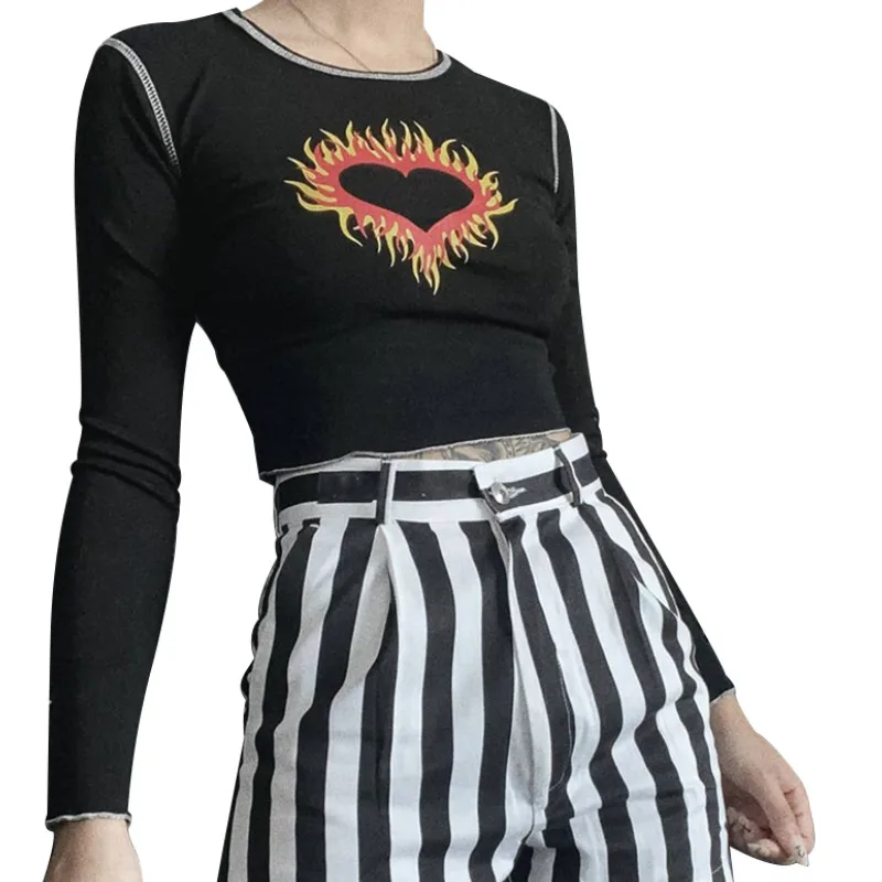 

Кроп-топ облегающий Женский, футболка с длинным рукавом и круглым вырезом для взрослых, с принтом Love, весна-осень