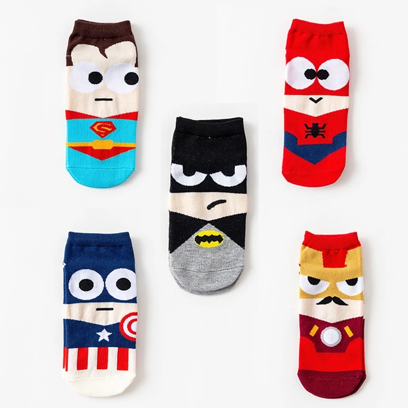 

5 Pairs Socks Super Hero Man Men's Shirt Ankle Cute Socks / Boat Captain Super Spider Bat Invisible Socks C2232AD