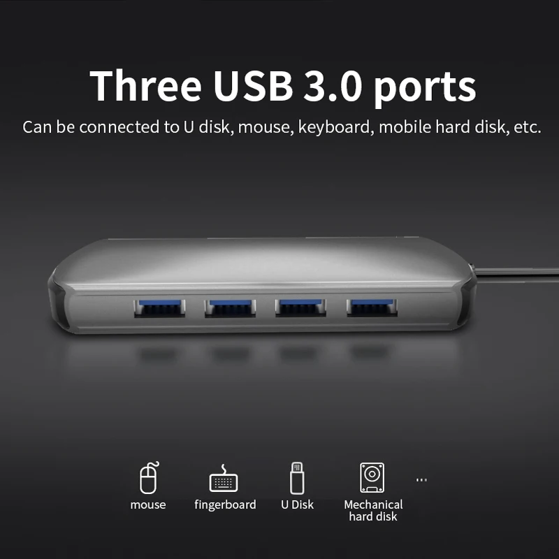 

5-In-1 USB Hub to Type C Data Hub With 5-Port USB 3.0 USB-C PD Charging 4K Display for MacBooks Notebooks Phone