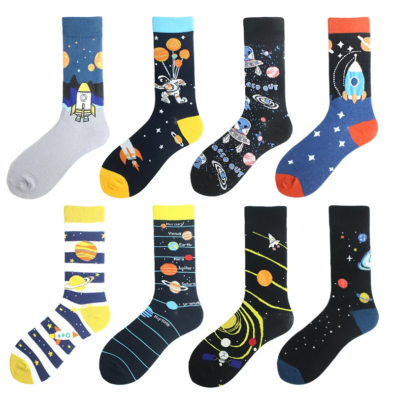 Унисекс стильные носки с изображением космонавта для мужчин хлопковые яркие