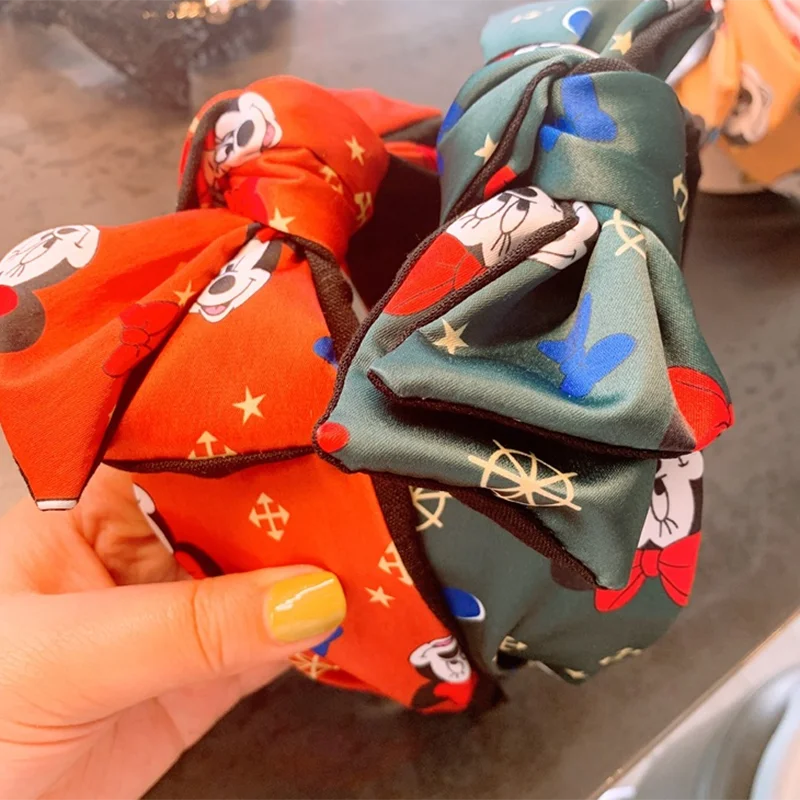 Детский ободок для волос с Микки и Минни Маус аксессуар в стиле ретро зеленый