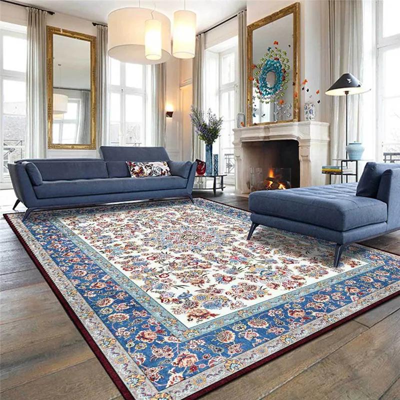 

Красно-синий ковер для гостиной, спальни, одеяло для кровати, коврик в европейском пасторальном стиле, ковер с изображением разбитых цветов,...