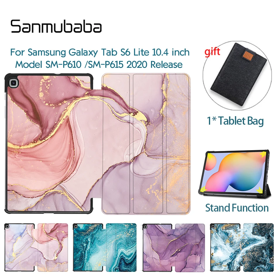 

Sanmubaba 2020 Case For Samsung Galaxy Tab S6 Lite 10.4 inch SM-P610 P615 Marble PU Leather Flip Stand Funda Smart Tablet Case
