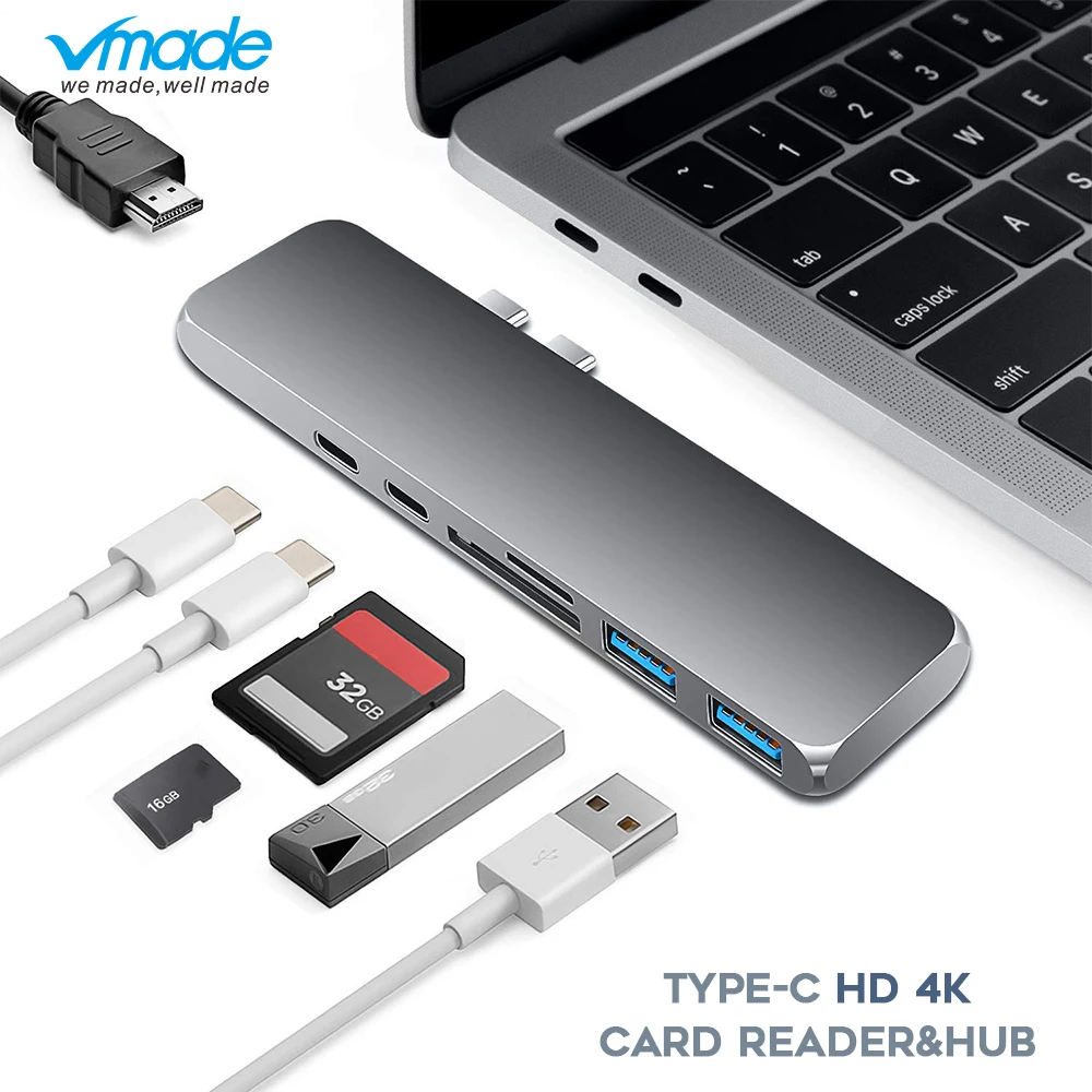 Новая Док-станция Vmade с несколькими портами USB C 7 в 1 конвертер порта PD