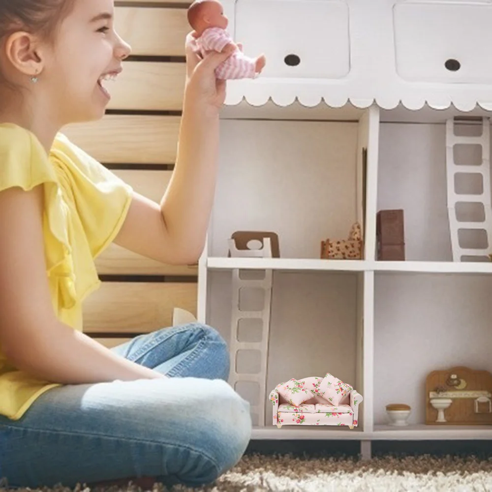 

Floral Sofa Decoration Doll House Mini Furniture Pretend Play for Kids
