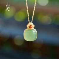 clear water natural hetian jade green jade square pendant s925 sterling silver chain classic retro elegant fashion gift