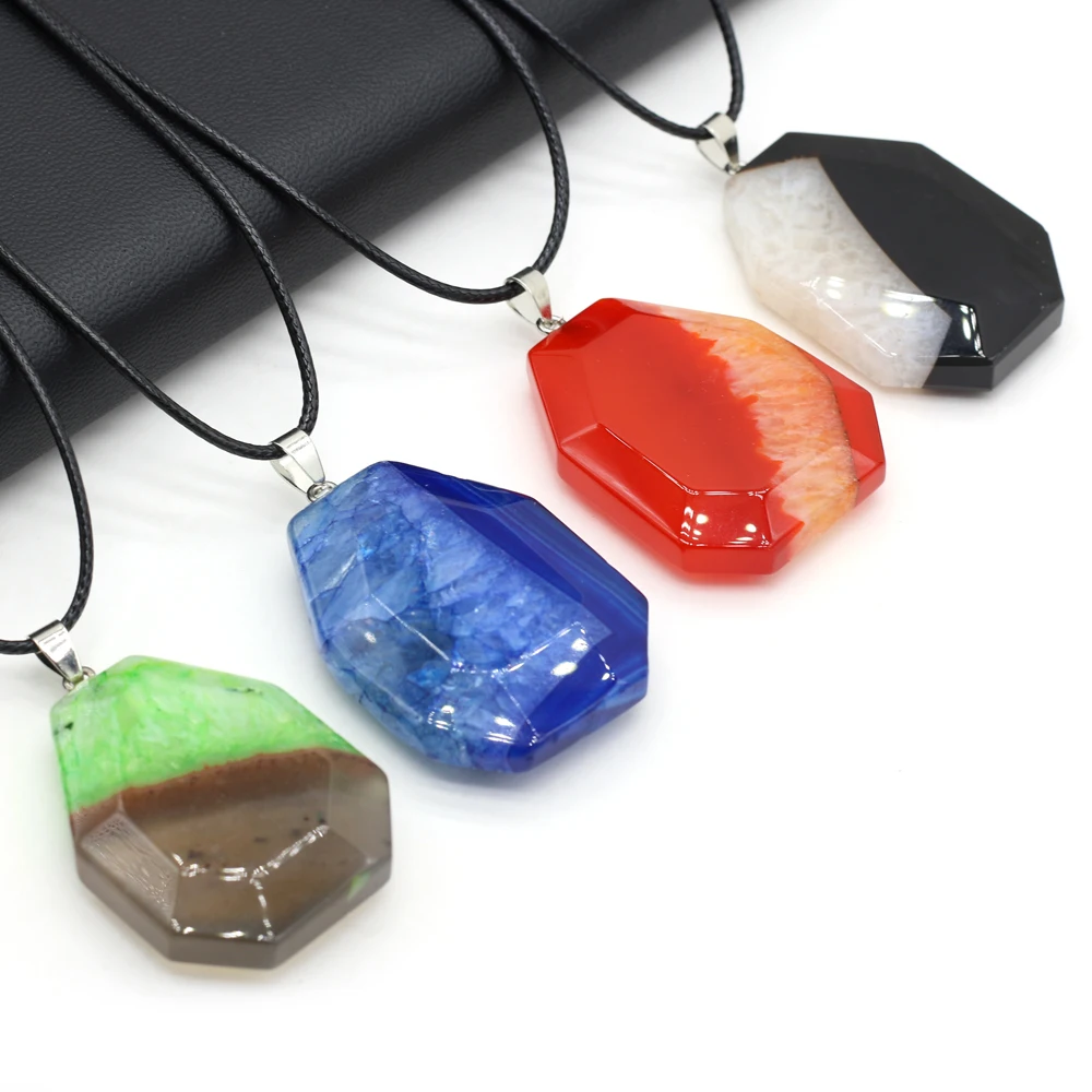 

2021 New Style Hot Sale Necklace Natural Stone Agates Faceted Pendant Charms Unisex Love Romantic Gift Chain 40+5 CM