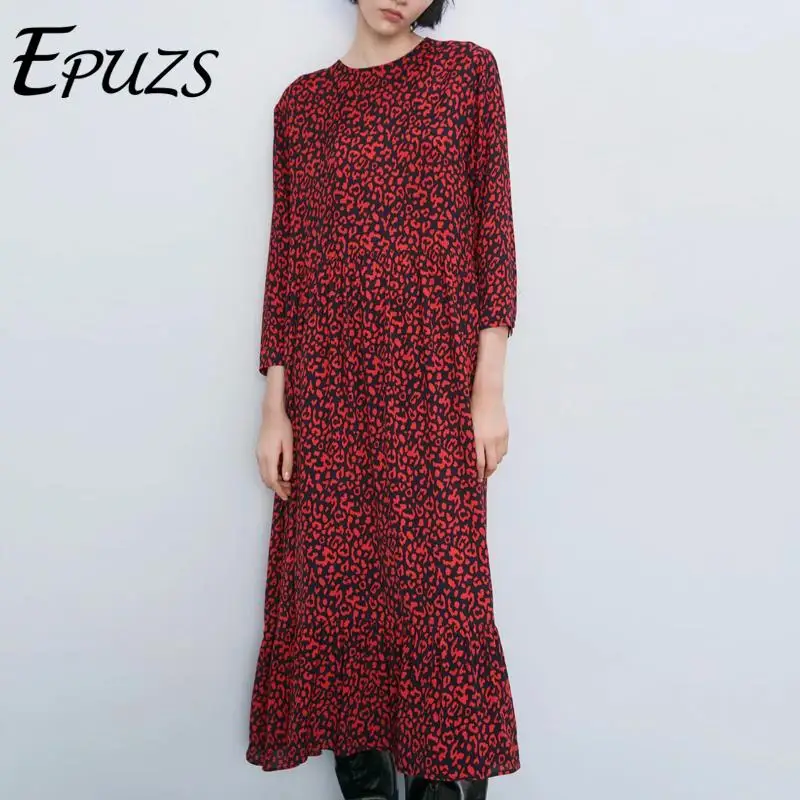 Женское винтажное платье макси с леопардовым принтом свободное Повседневное