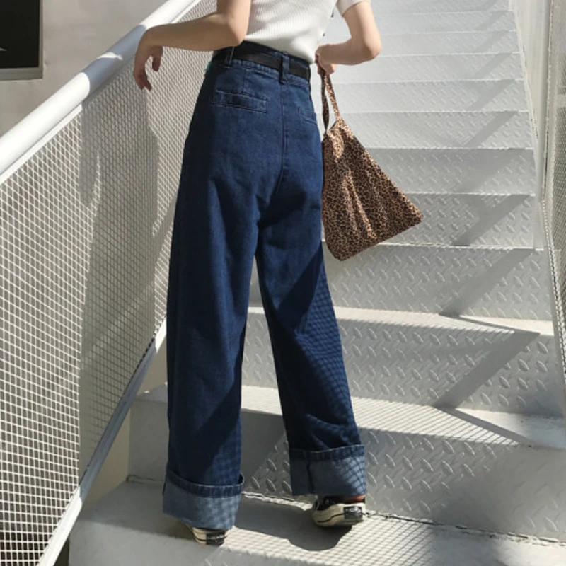 Женские свободные джинсовые брюки с широкими штанинами длинные высокой талией в