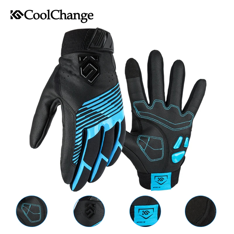 Зимние теплые мужские велосипедные перчатки CoolChange водонепроницаемые кожаные