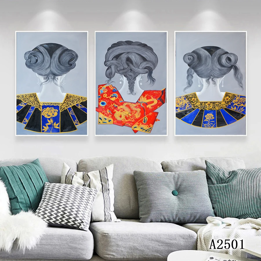 Современная абстрактная картина маслом Печать на холсте 3 шт мультфильм девушка