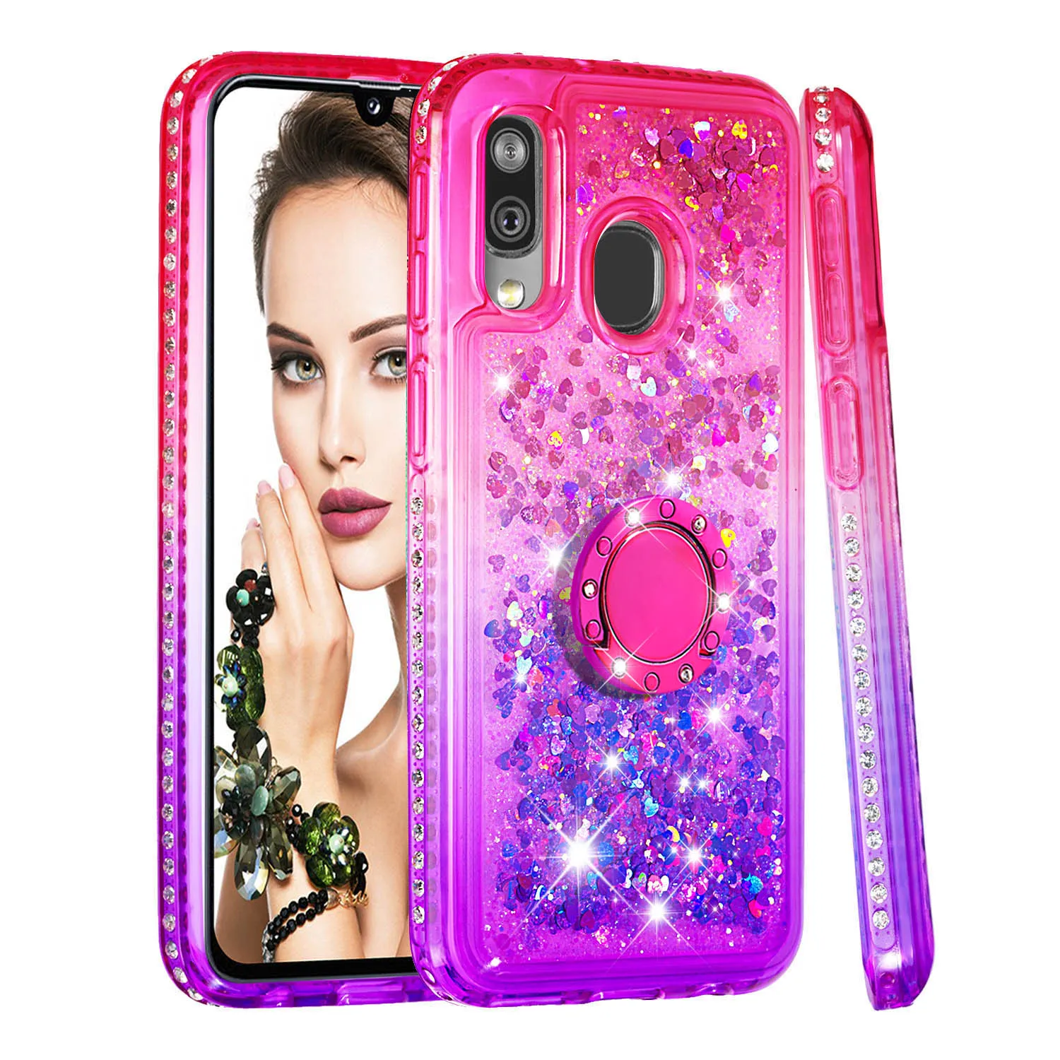 Liquid Phone Case for Samsung Galaxy A60 A40 A10 A20e Note 10 Plus Pro Note10 M40 Cover TPU Bling Diamond Coque With Finger Ring |