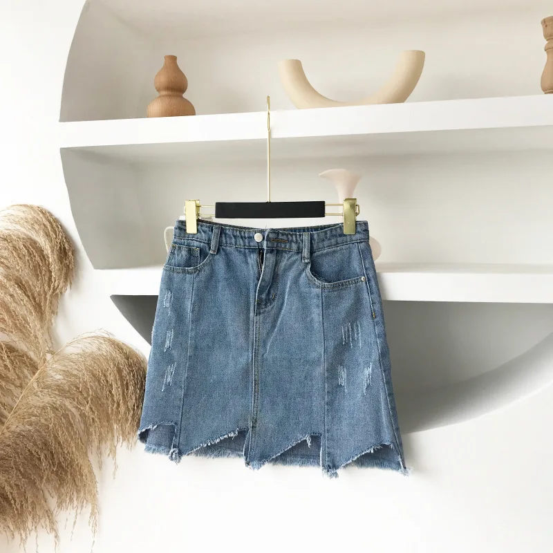 Юбка женская джинсовая Асимметричная модная уличная одежда с завышенной талией