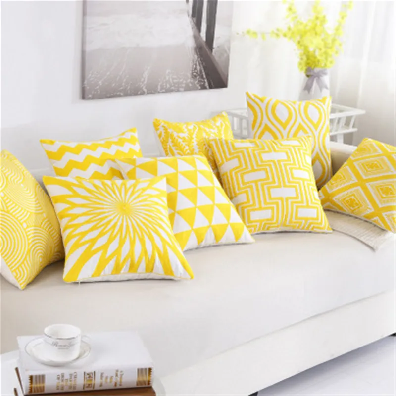 

Geometric Painting Cushion Cover Yellow Stripe Wave Print Pillowcase Sofa Chair Home Decor throw pillows Covere capa de almofada