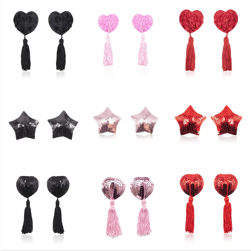

1 Pair Sexy Pasties Stickers Self Adhesive Heart Shape Bra Nipple Cover Women Lingerie Sequin Tassel Breast Bra Nipple Cover