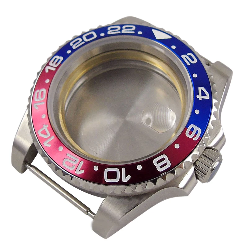 Высококачественный чехол для часов 40 мм из нержавеющей стали 316L с синей и красной