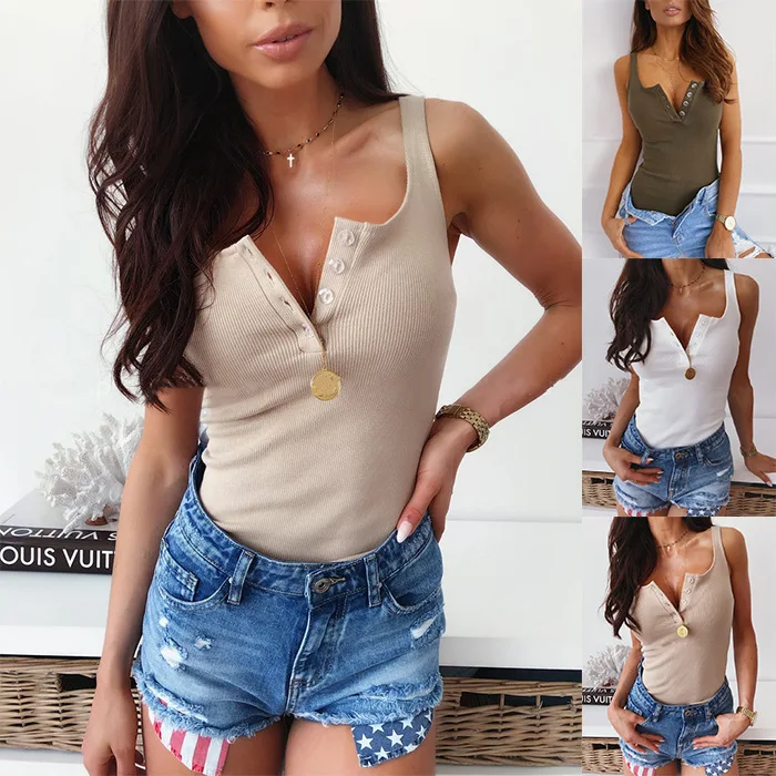 

Hot sale in 2021 Summer Button Deep V Sleeveless Vest Women
