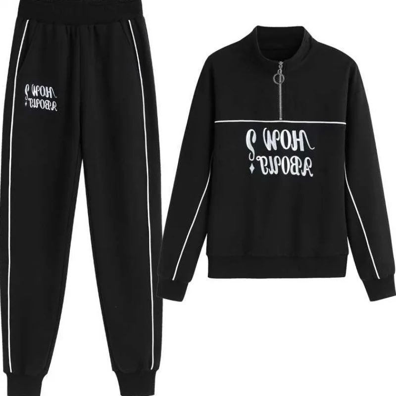 

large size casual sports suit women autumn loose white lapel nine points casual pants two-piece women