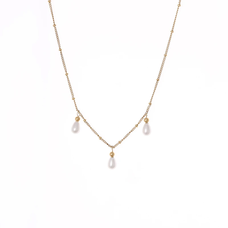 Жемчужное ожерелье из нержавеющей стали в форме капли воды с кулоном цепочкой