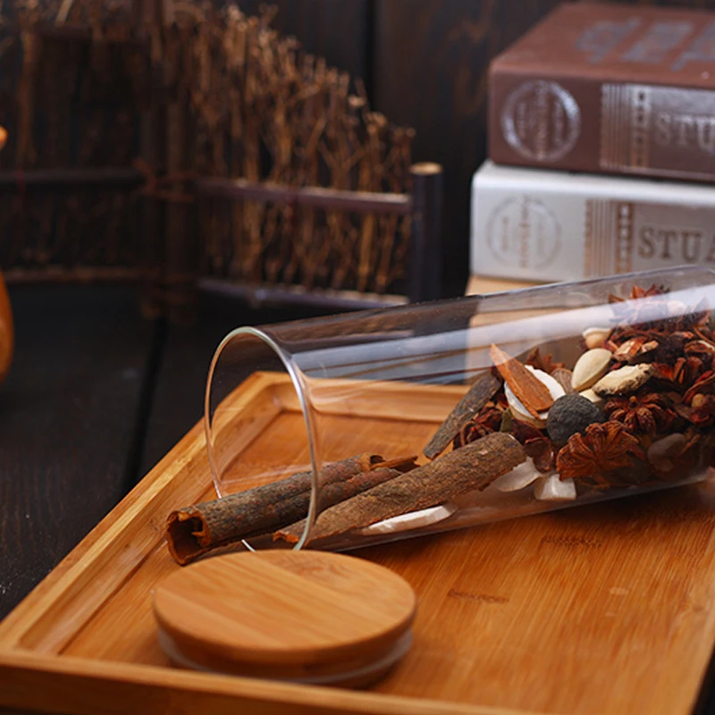 Стеклянные банки с бамбуковой крышкой мини-канистра для кофе сахара чая