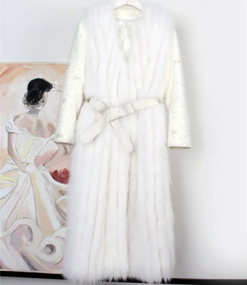 

Женское шерстяное пальто с блестками, длинное теплое пальто в стиле пэчворк из натурального Лисьего меха, Осень-зима