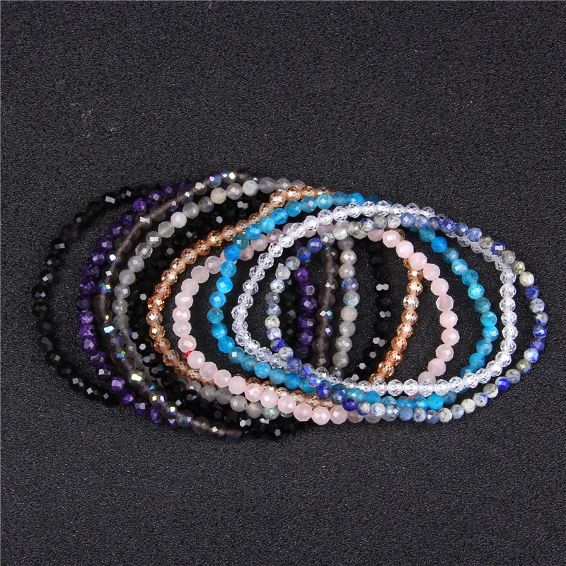 Top Quality 4mm Handmade Micro Faceted Beads Bracelet Women Natural Charoite Labradorite lapis lazuli Obsidian | Украшения и
