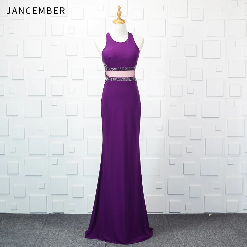 YY101 Фиолетовое Атласное Вечернее платье с бисером пояс кристаллами без рукавов и