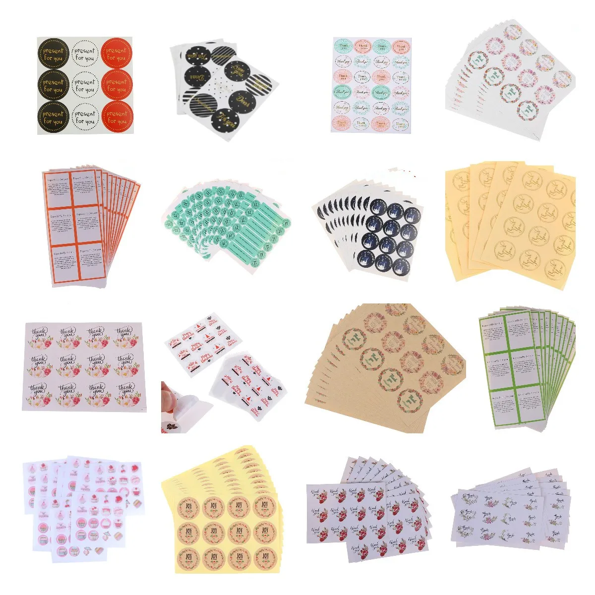 

10sheets/PACK DIY Vintage Heart Oval Thank You Elegant Flower Ellipse Adhesive Kraft Seal Sticker Baking Gift Label Stickers